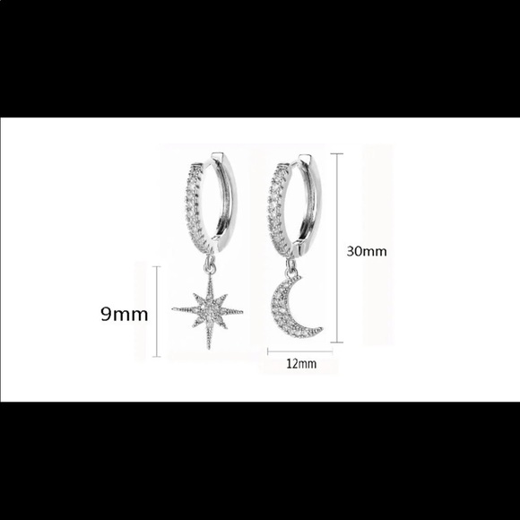 Gold Plated with CZ Moon and Star Earrings - Picture 4 of 4